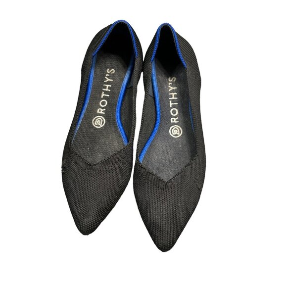 Rothy's Black Pointy Toe Plats Size W8 #VEG-3361 - Picture 1 of 8